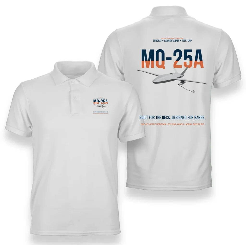 MQ-25A STINGRAY design on white double-side polo t-shirt, double-side print