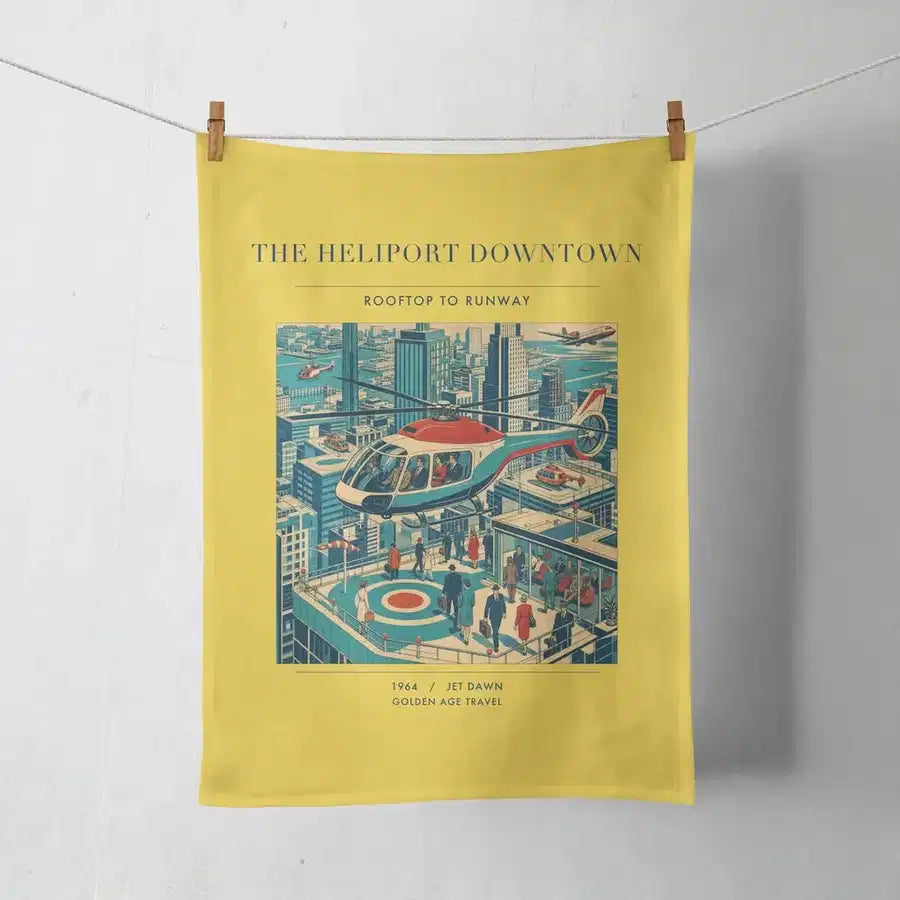 VINTAGE G4127 - The Heliport Downtown - Designed Towels design on yellow