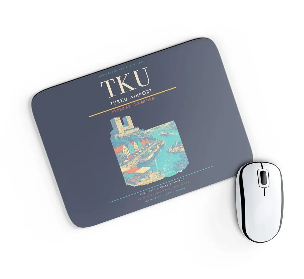 Turku Airport (TKU) design on navy blue rectangle mouse pad