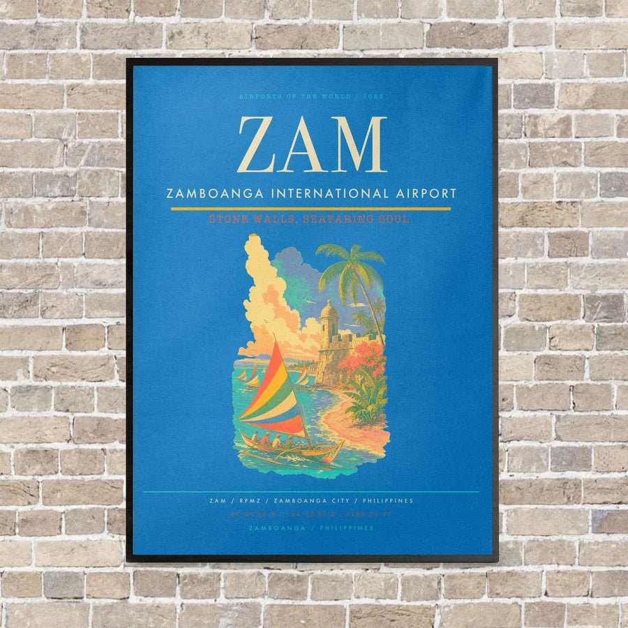 Zamboanga International Airport ZAM vertical canvas print - framed - turquoise background