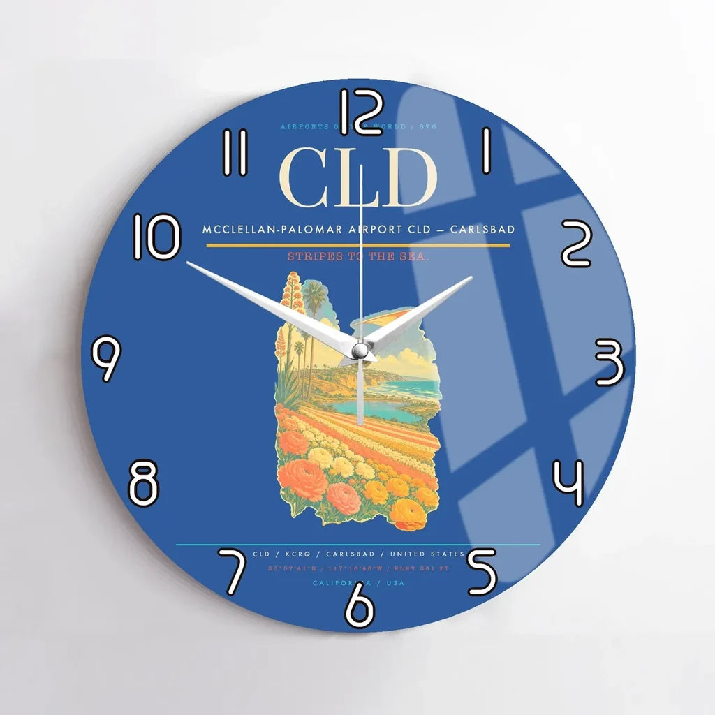 McClellan-Palomar Airport (CLD) design on blue no frame wall clock