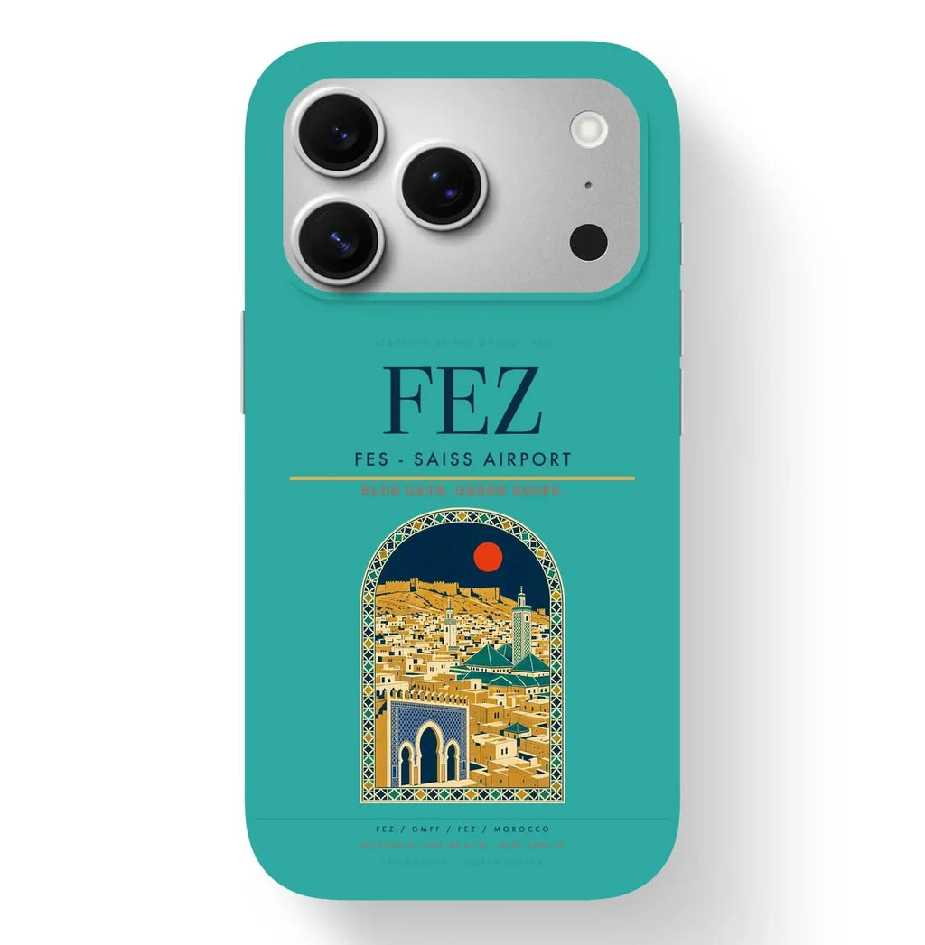 Fez Airport (FEZ) design on turquoise iPhone 17 Pro MagSafe case