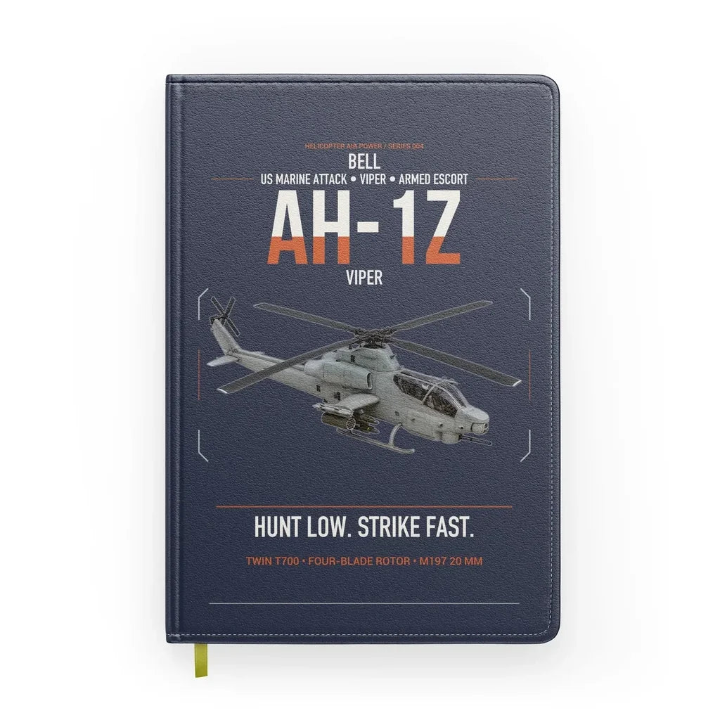 Bell AH-1Z Viper design on navy blue notebook
