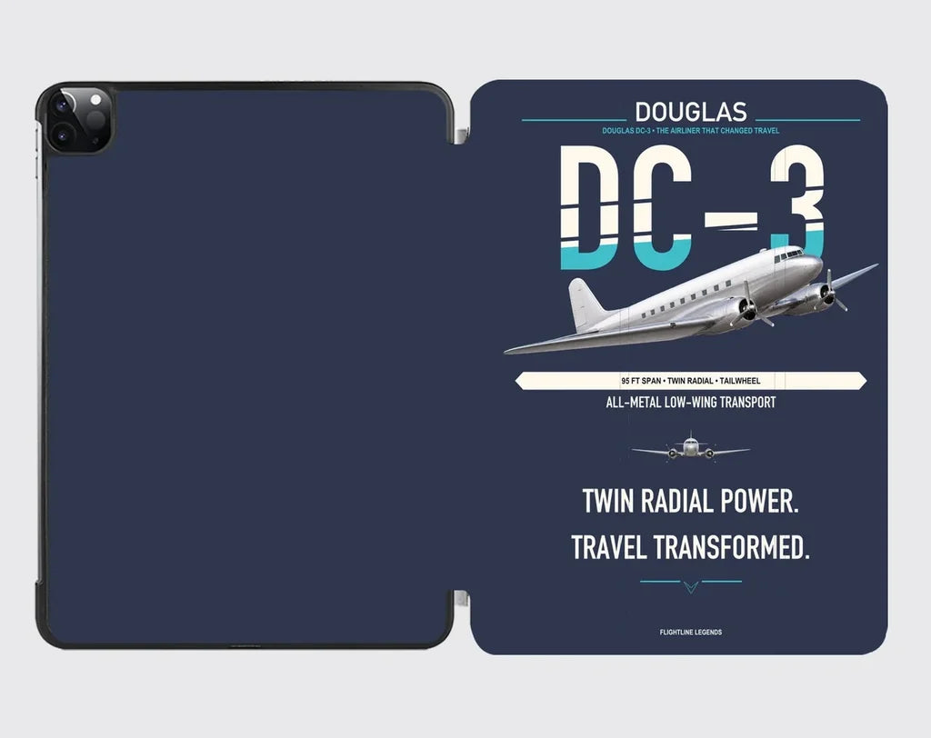 Douglas DC-3 design on navy blue ipad tablet case