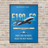 Thumbnail for Embraer E190-E2 vertical canvas print - framed - turquoise background
