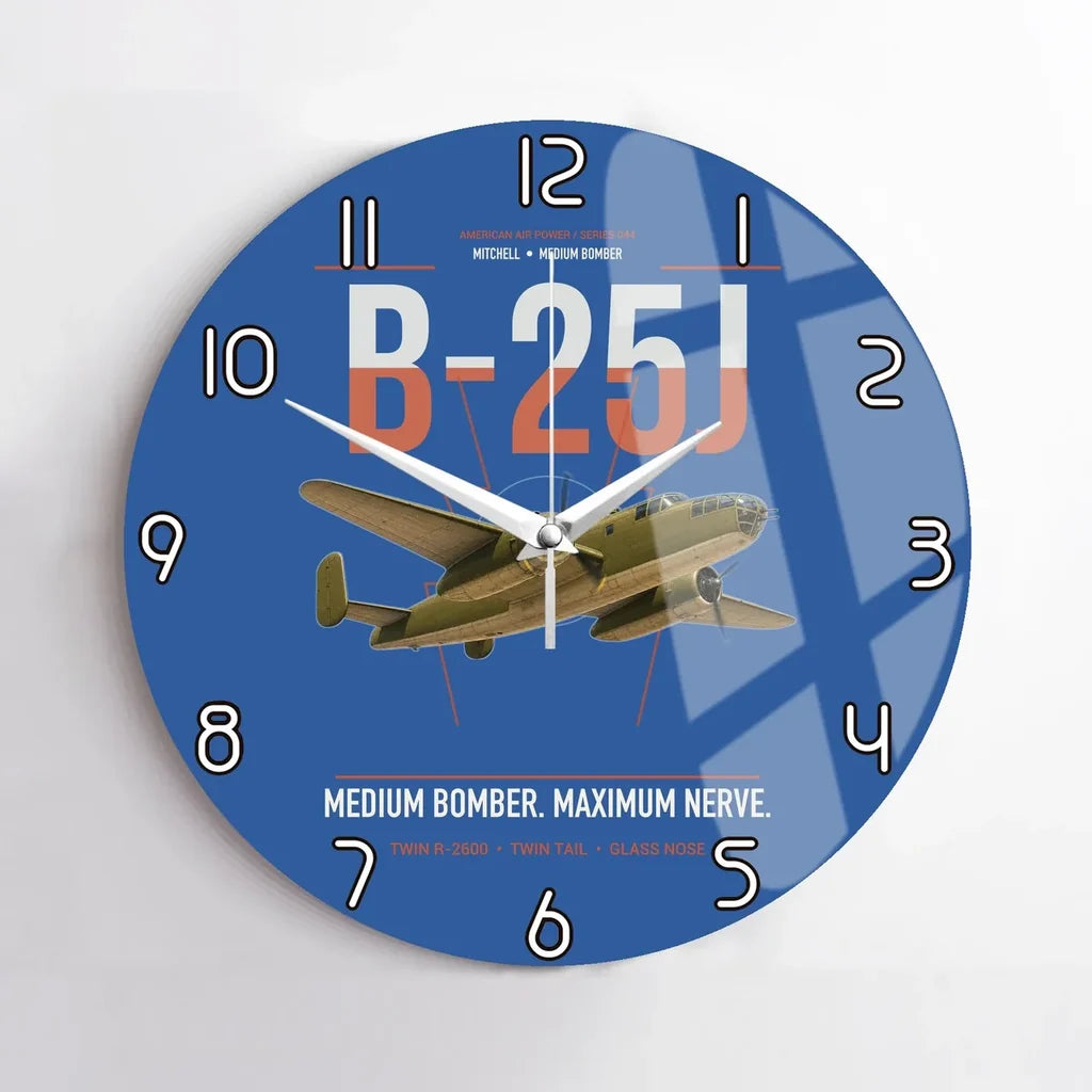 B-25J Mitchell design on blue no frame wall clock