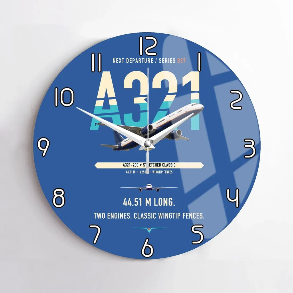Airbus A321 design on blue no frame wall clock