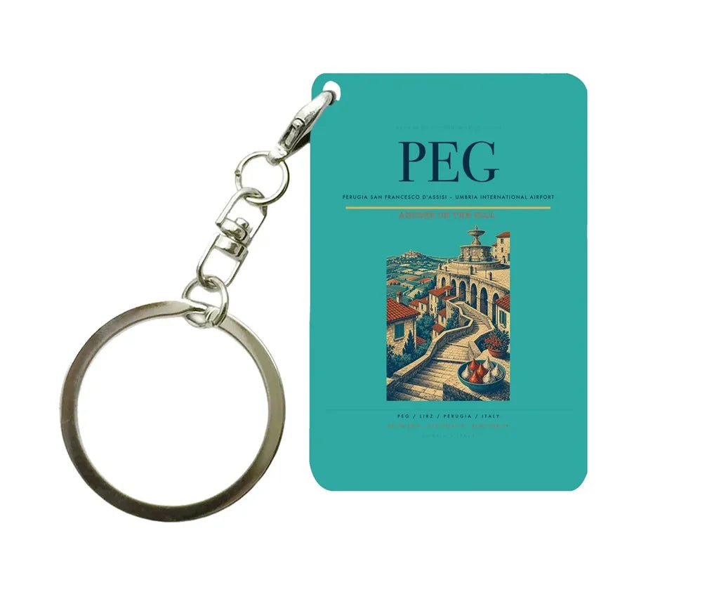 Perugia San Francesco d'Assisi – Umbria International Airport (PEG) design on turquoise key chain