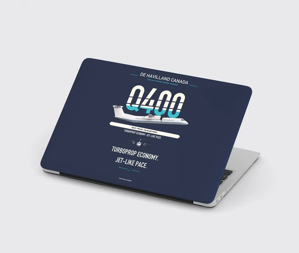De Havilland Dash 8-400 design on navy blue MacBook case