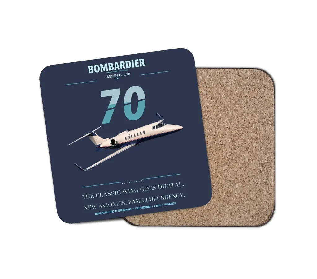 Bombardier Learjet 70 design on navy blue 1 piece coaster