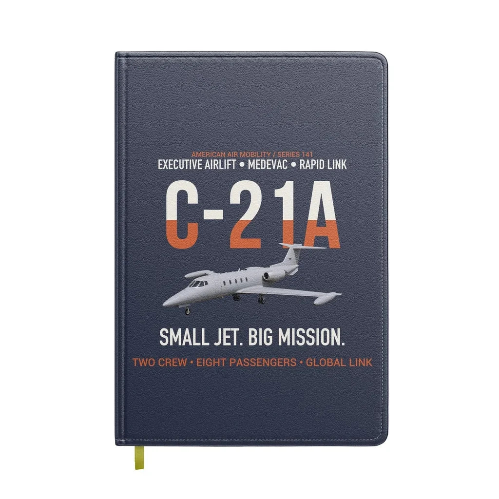 C-21A Learjet Small Jet Big Mission design on navy blue notebook