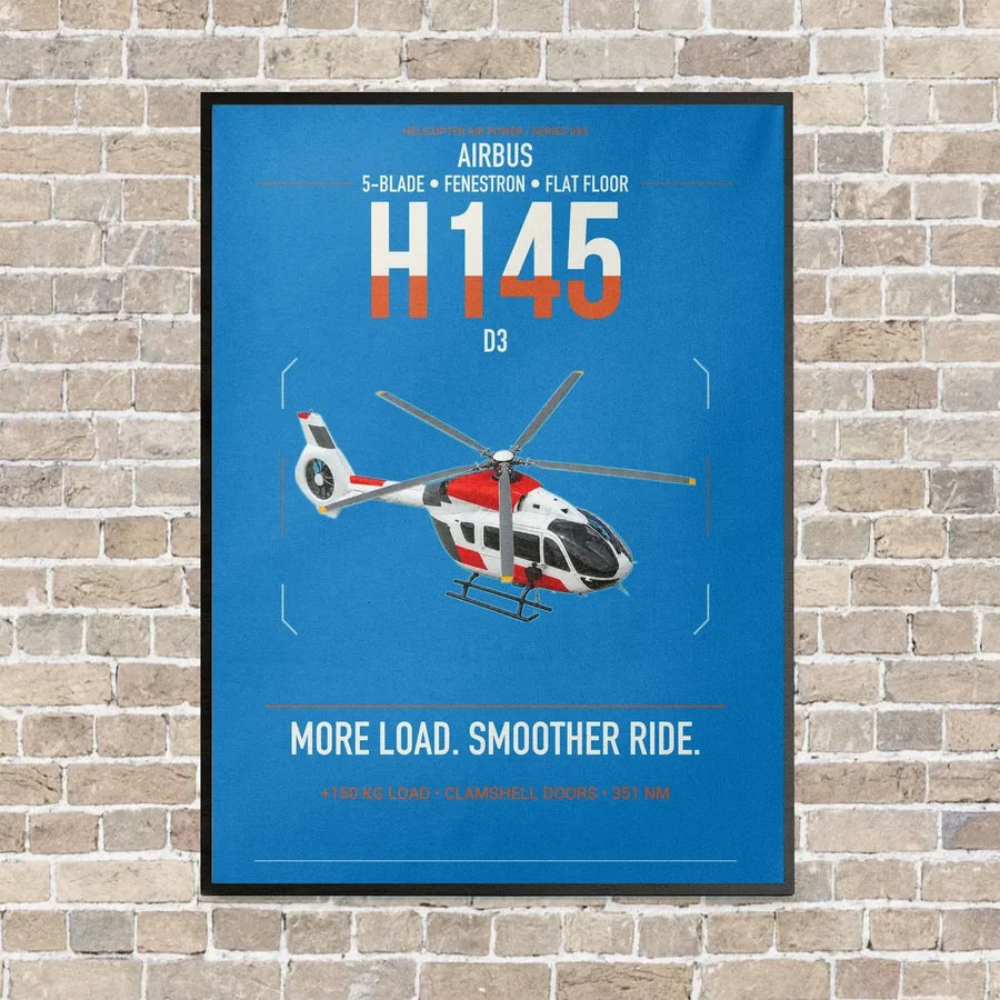 Airbus H145 D3 vertical canvas print - framed - turquoise background