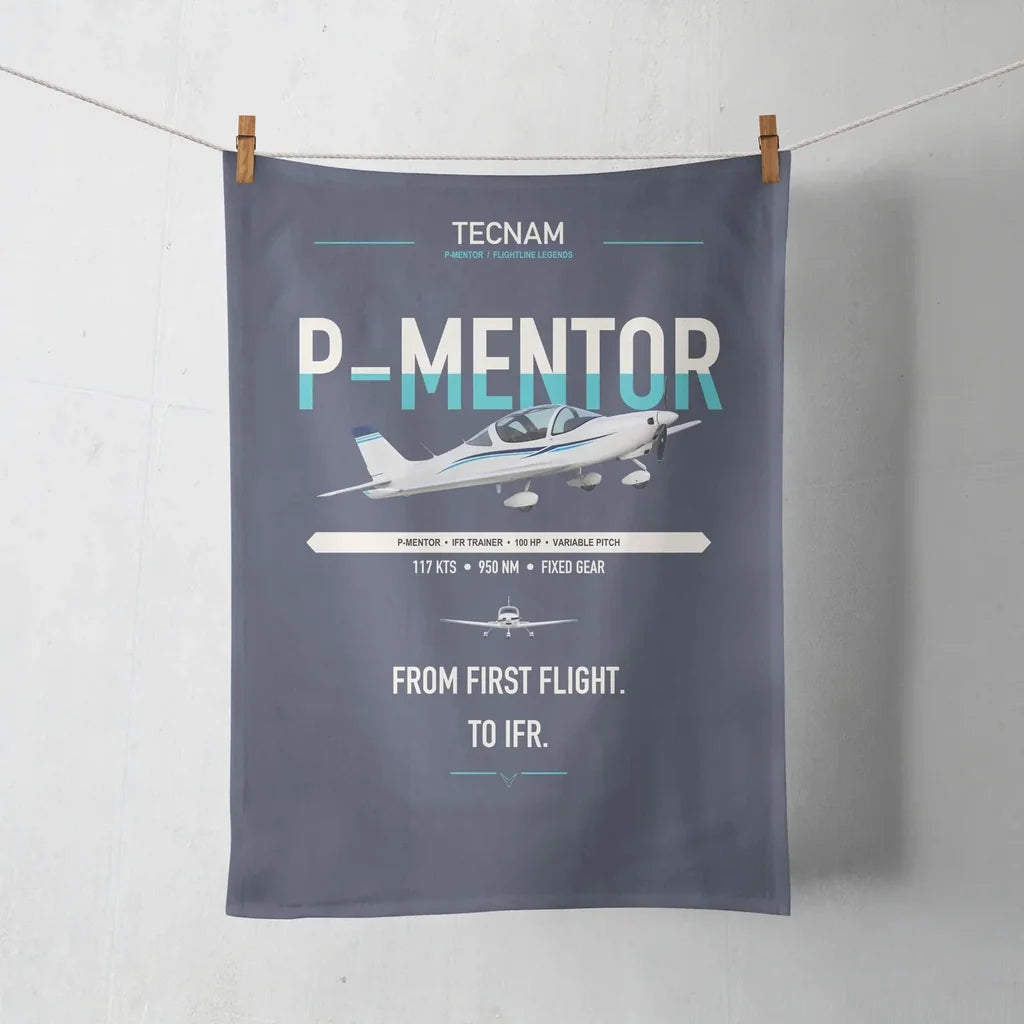 Tecnam P-Mentor design on navy blue towel
