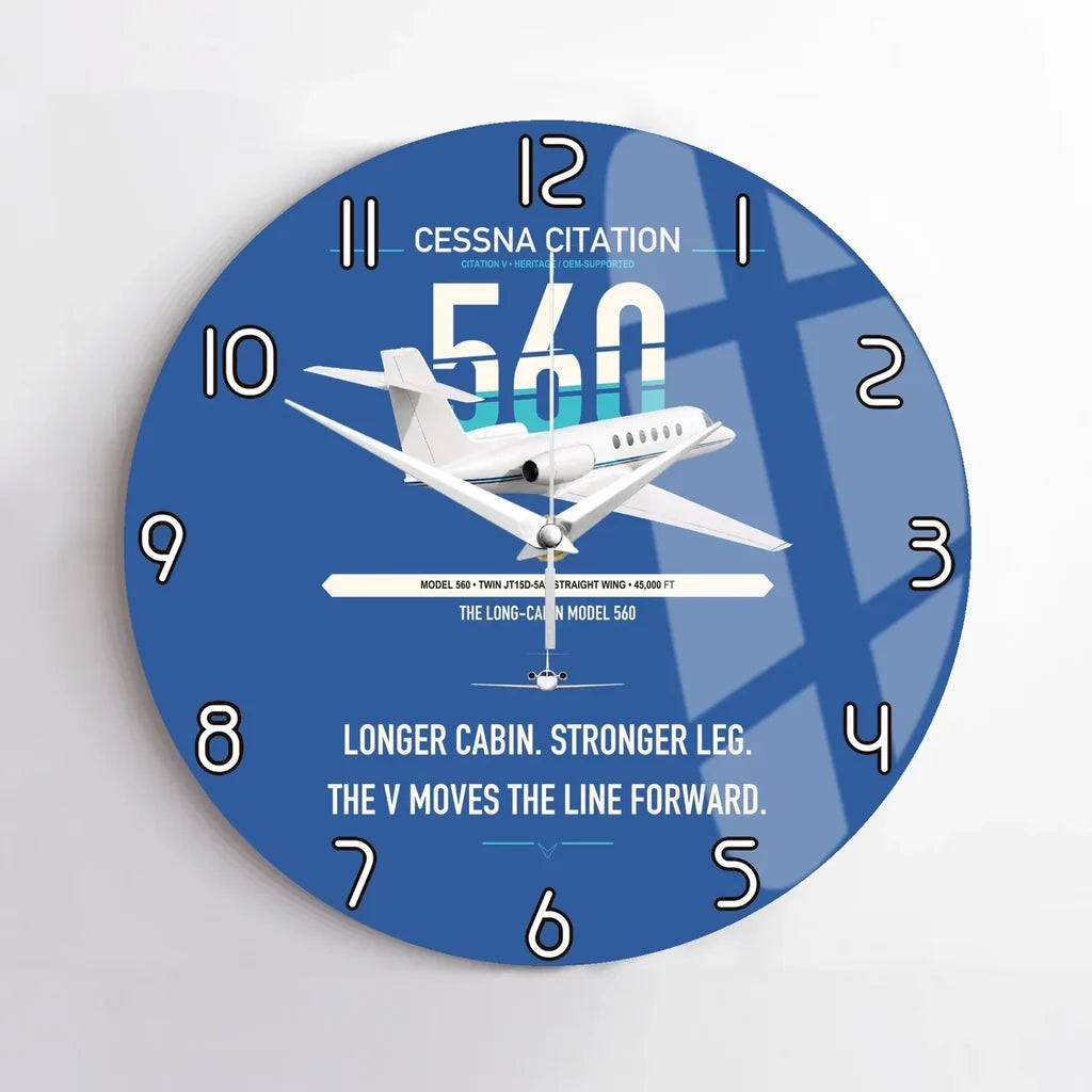 Cessna Citation 560 - Citation V design on blue no frame wall clock
