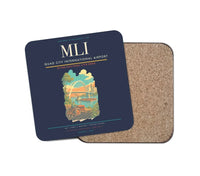 Thumbnail for Quad City International Airport (MLI) design on navy blue 1 piece coaster