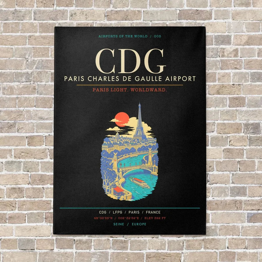 Paris Charles de Gaulle Airport CDG - Canvas Framed - Black
