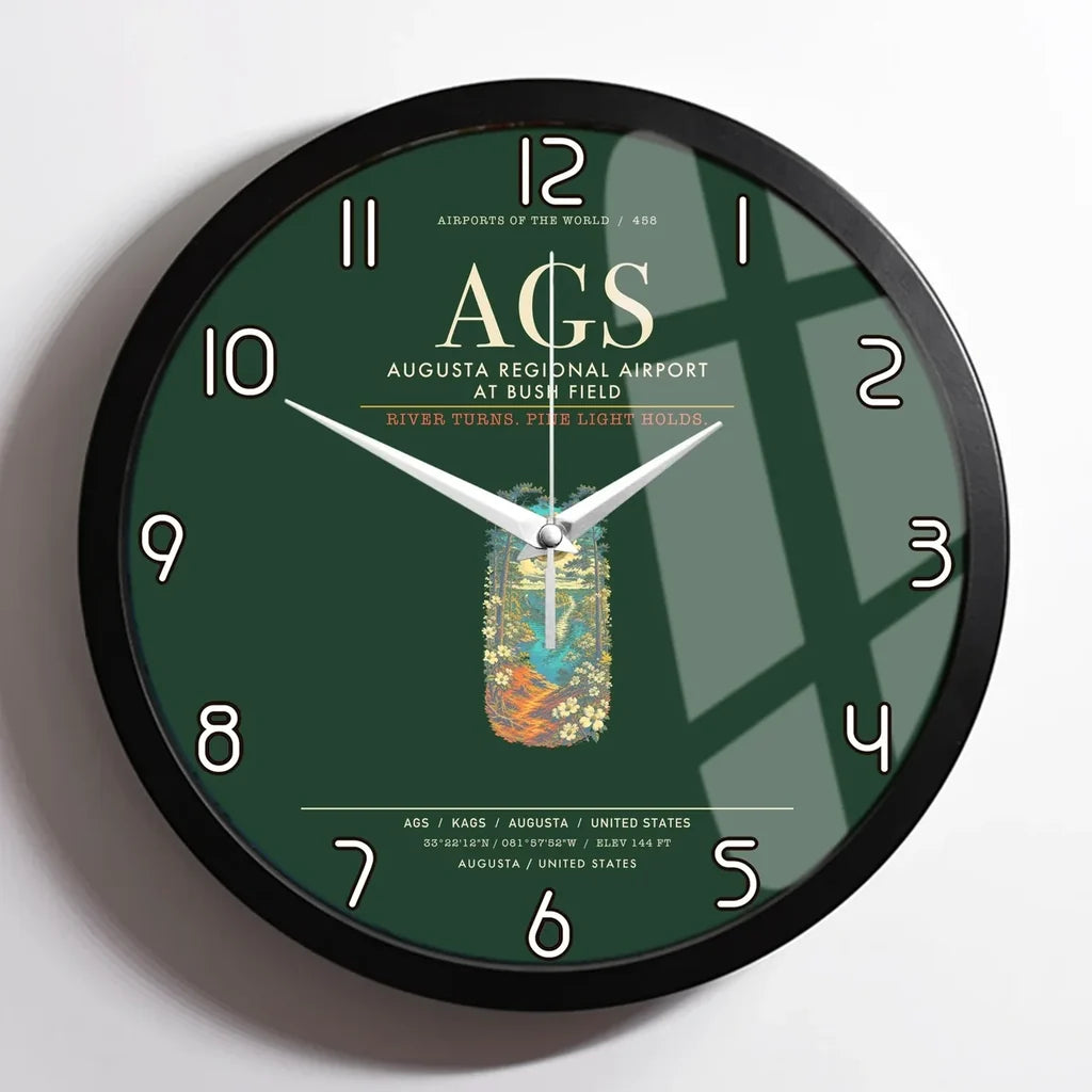 Augusta Regional Airport at Bush Field AGS Wall-Clock Framed - Dark Green