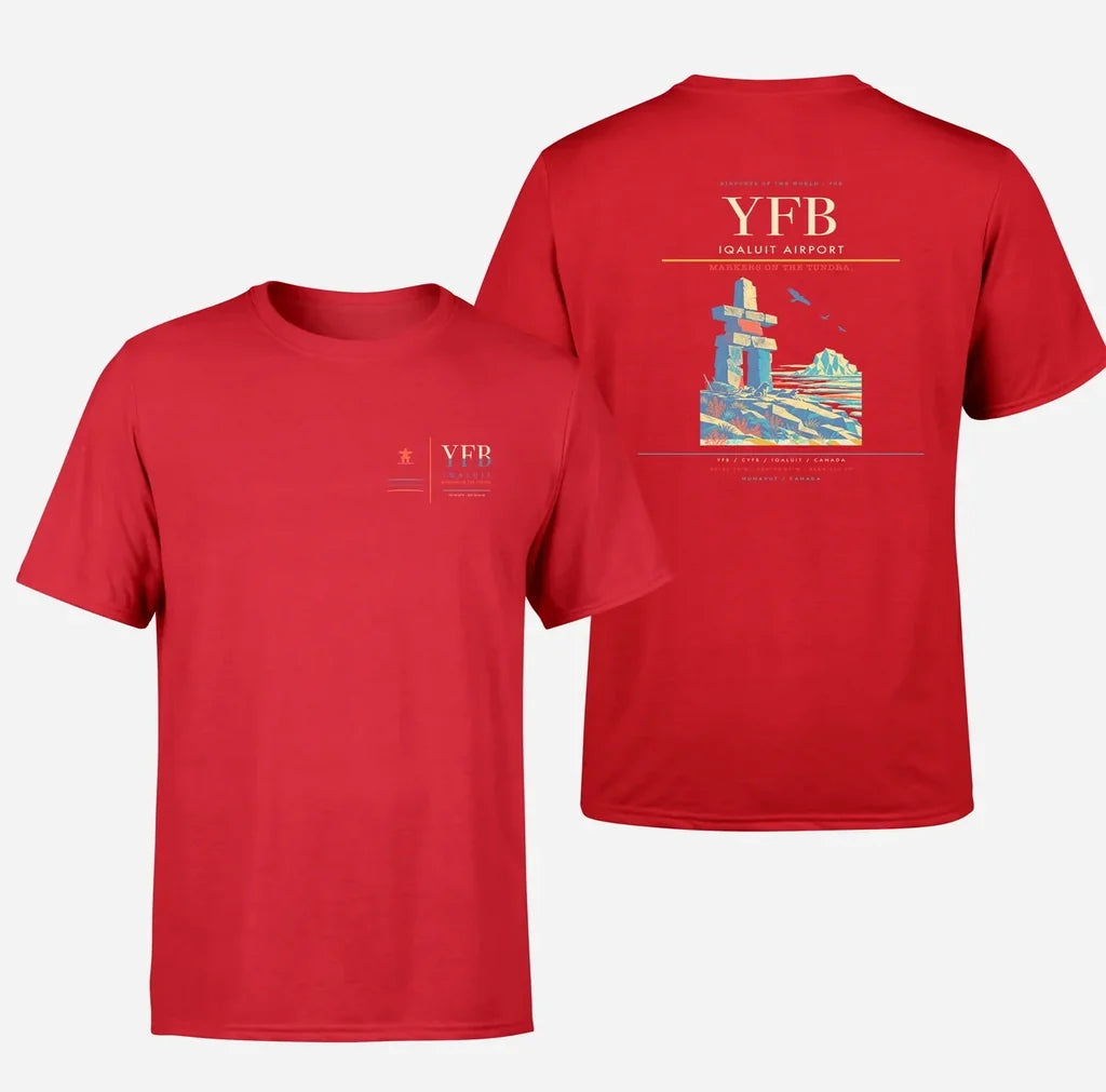 Iqaluit Airport (YFB) design printed on red double-side t-shirt