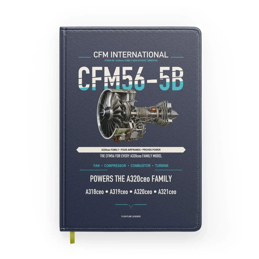 CFM56-5B design on navy blue notebook