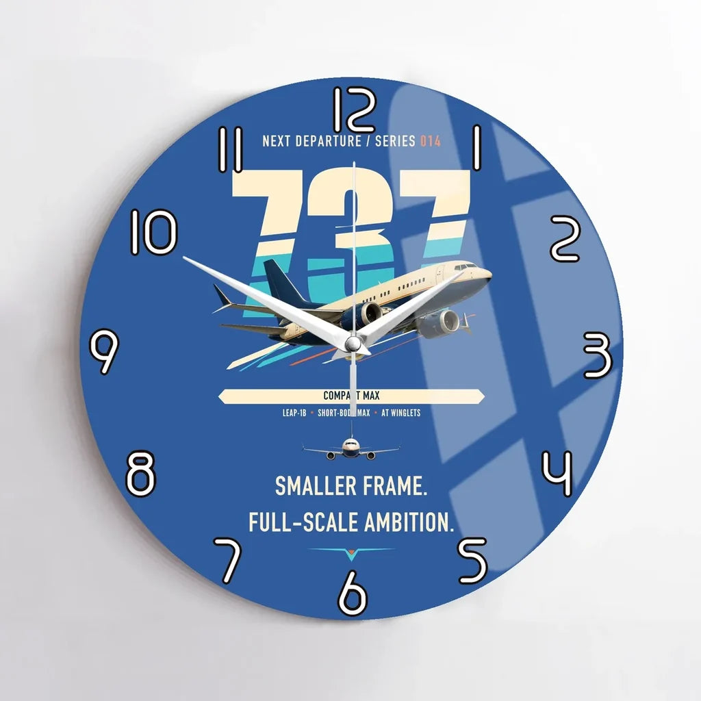 Boeing 737 MAX 7 design on blue no frame wall clock