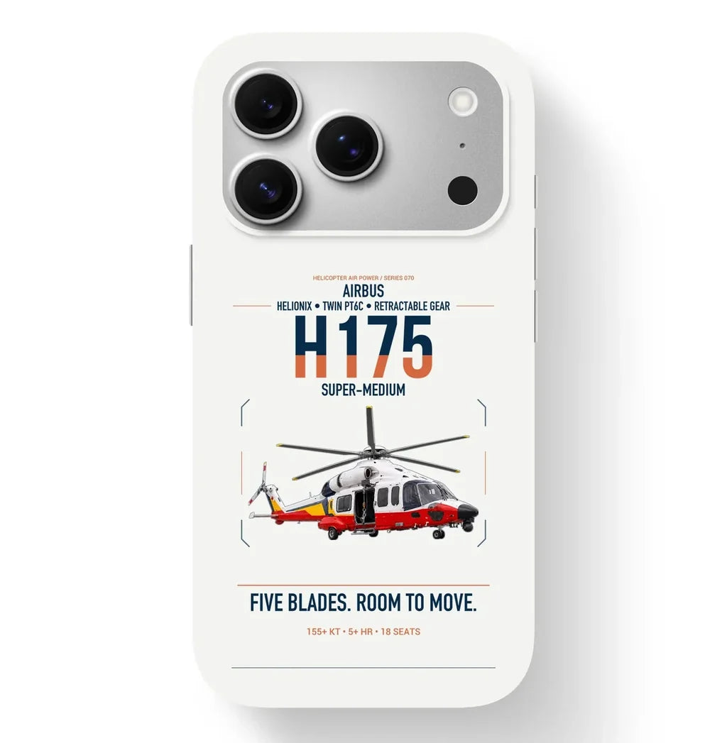 Airbus H175 design on white magsafe iphone case, for iPhone 17 Pro