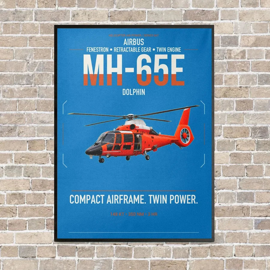 Airbus MH-65E Dolphin vertical canvas print - framed - turquoise background