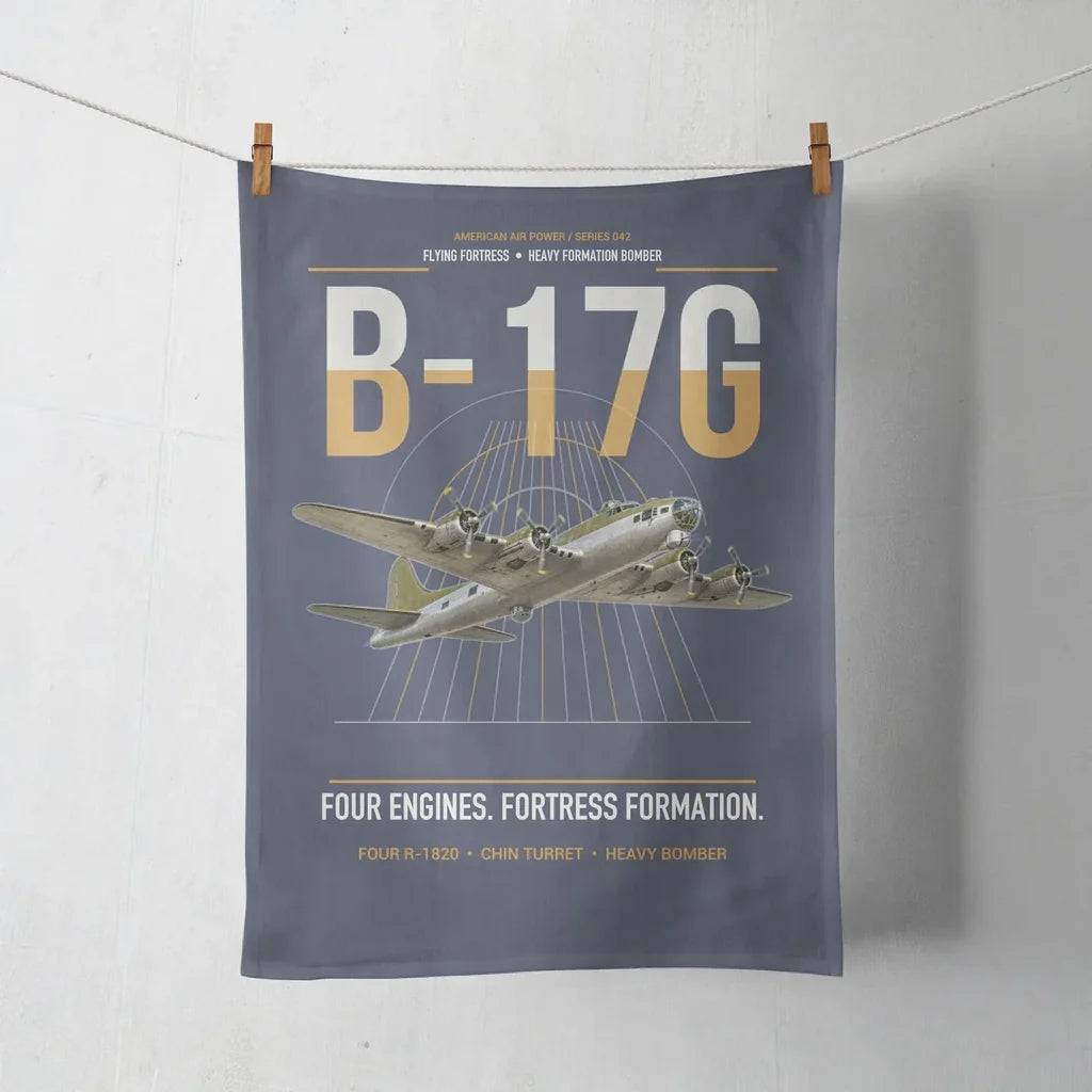 B-17G Flying Fortress design on navy blue towel