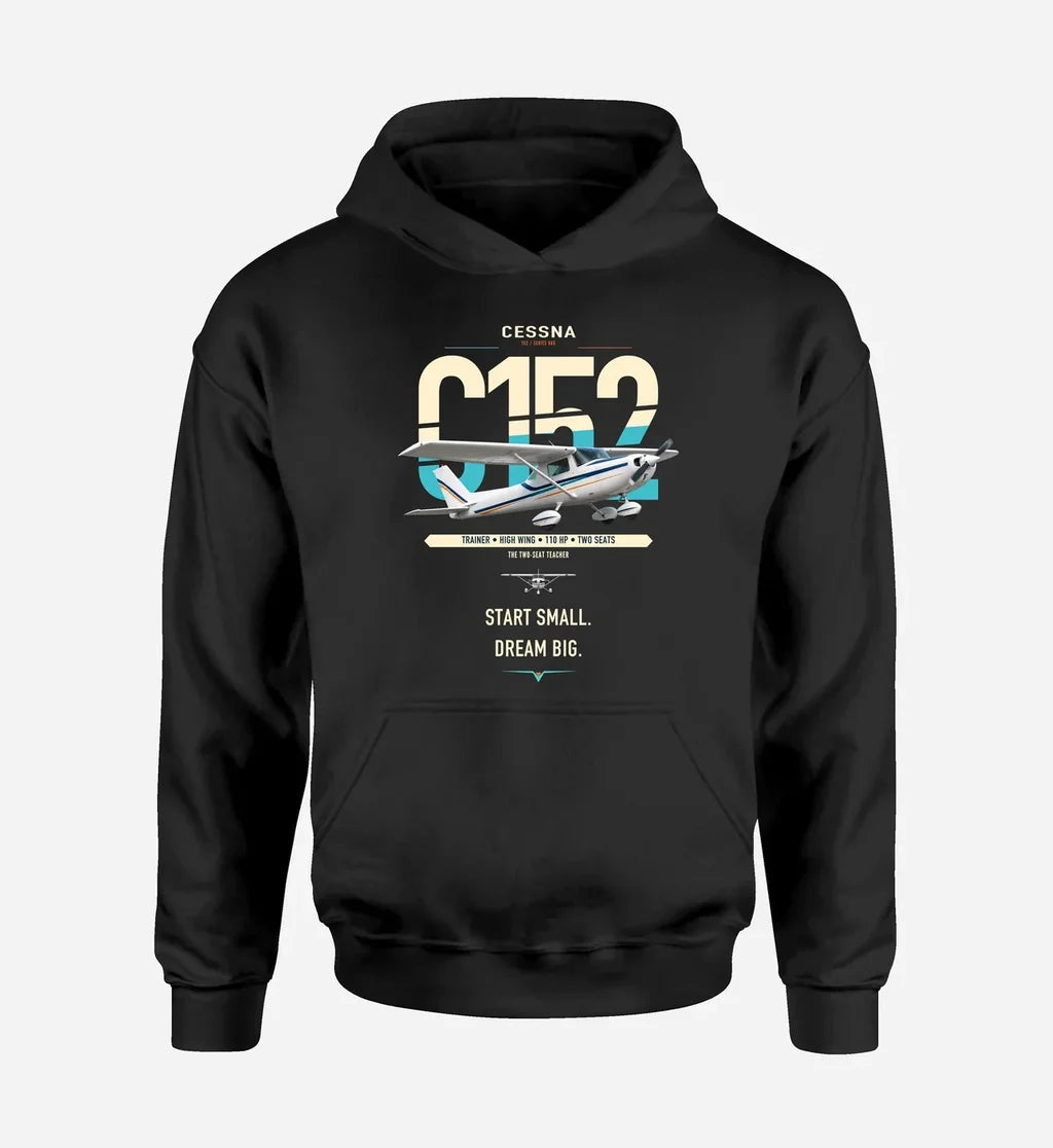 Cessna 152 design on black double-side hoodie, single-side print