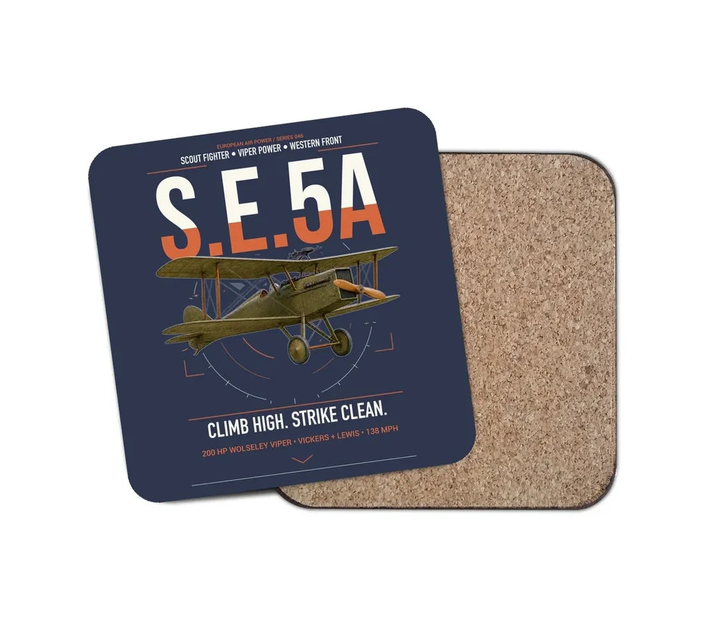 Royal Aircraft Factory S.E.5a design on navy blue 1 piece coaster