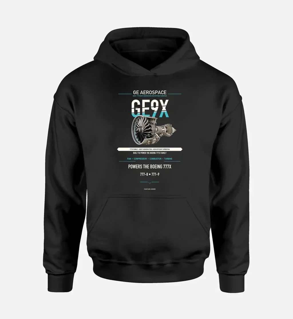 GE9X design on black hoodie single side