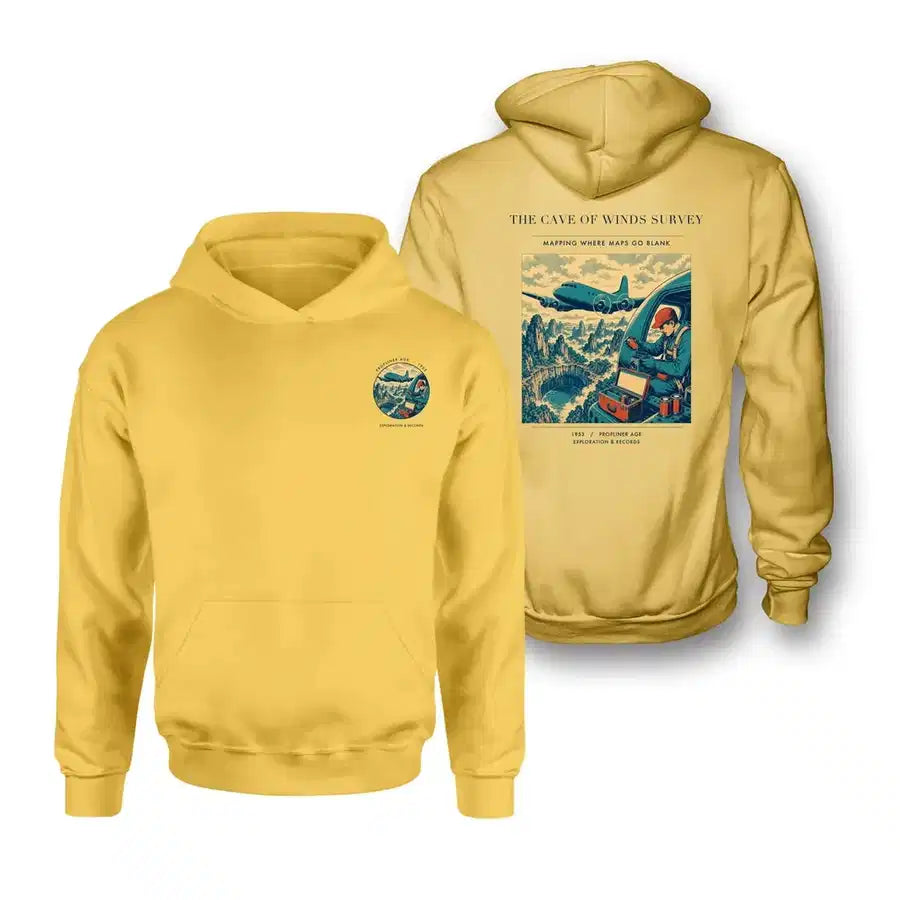 VINTAGE G4293 - The Cave Of Winds Survey - Double-Side Hoodie design on yellow double side