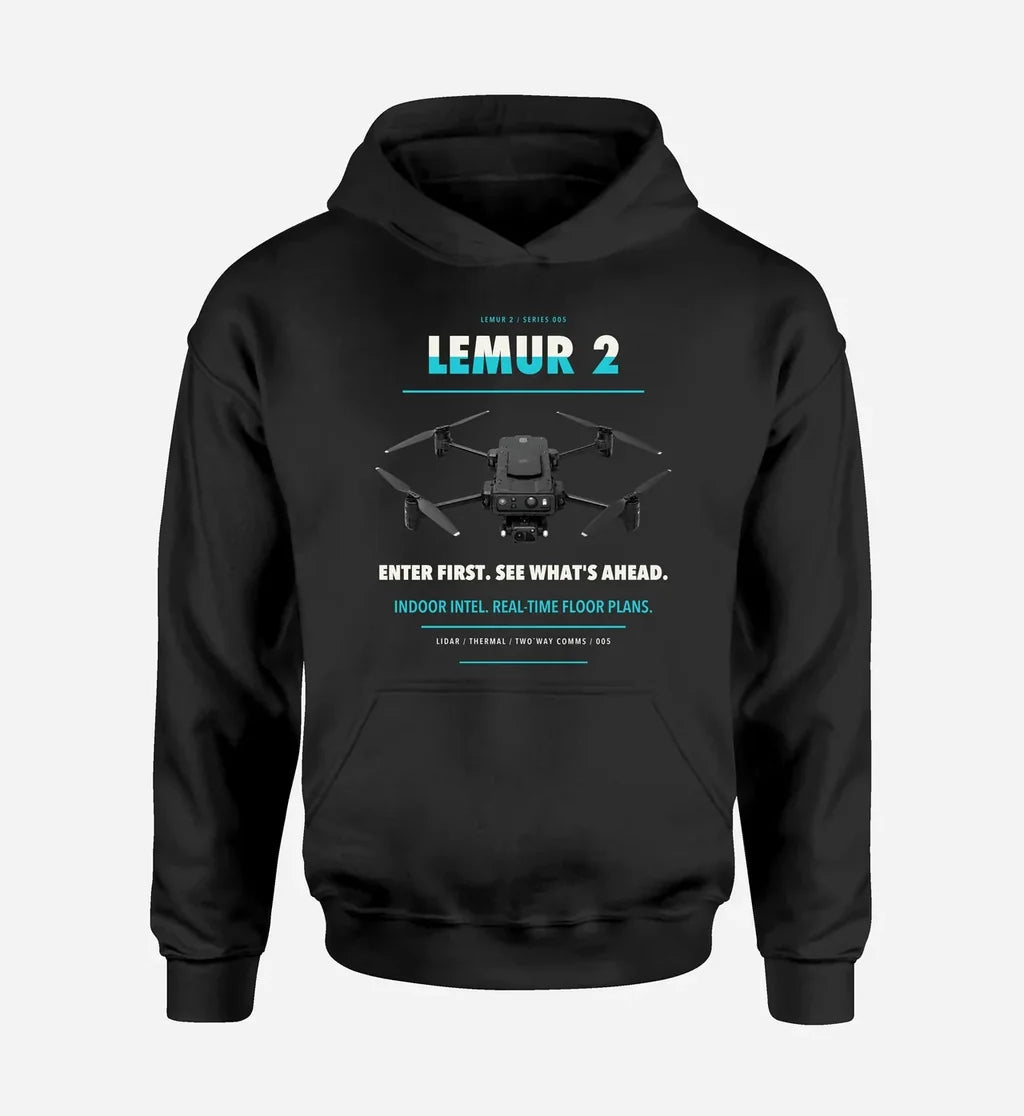 BRINC LEMUR 2 design on black hoodie single side