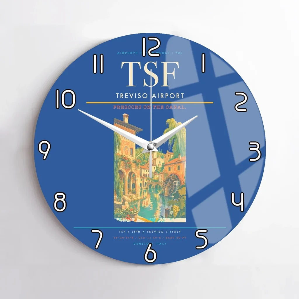 Treviso Airport (TSF) design on blue no frame wall clock