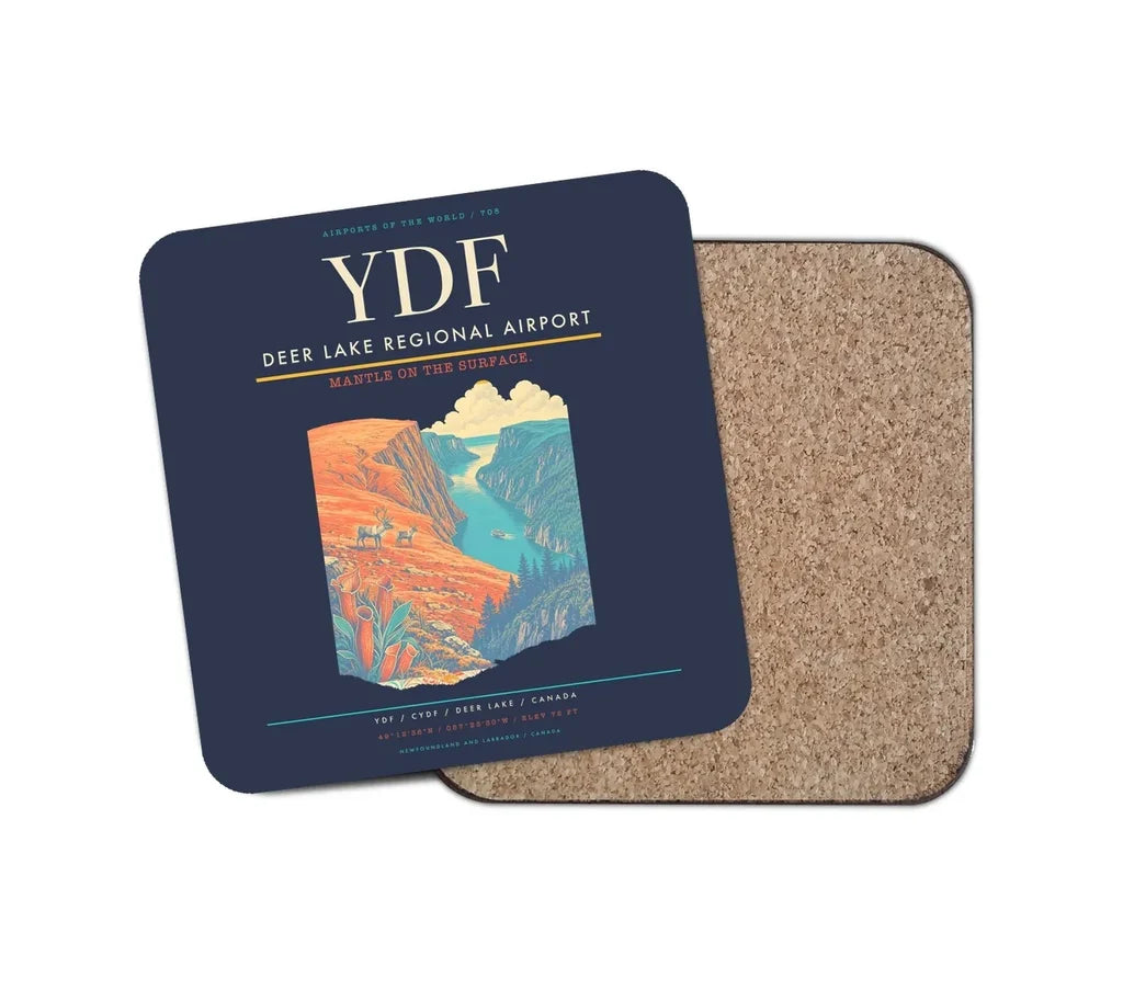 Deer Lake Regional Airport (YDF) design on navy blue 1 piece coaster