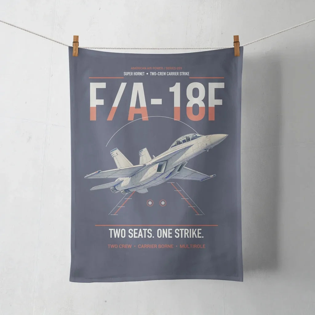 F-A-18F Super Hornet design on navy blue towel