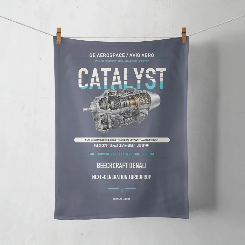 CATALYST design on navy blue towel