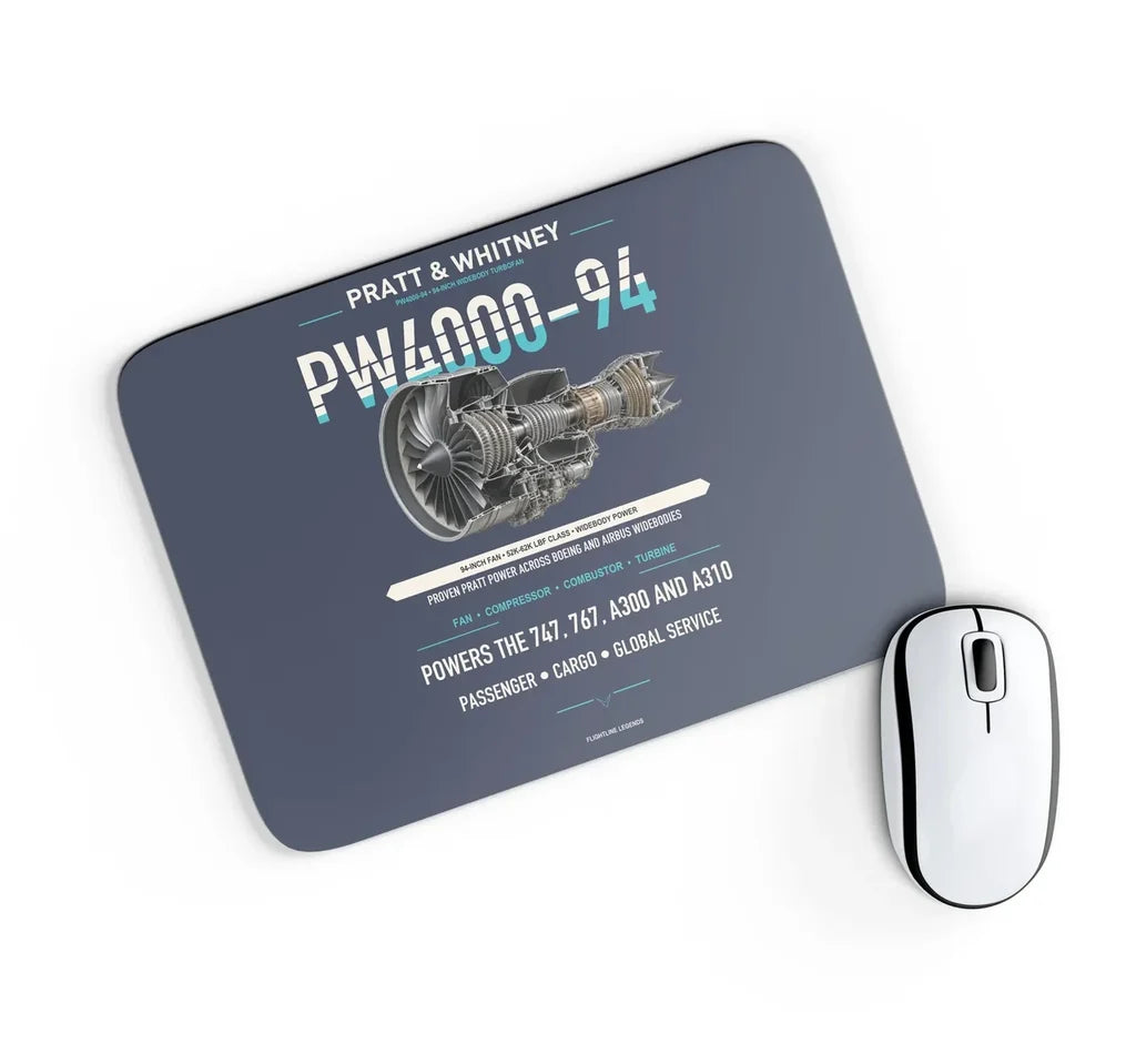 PW4000-94 design on navy blue rectangle mouse pad