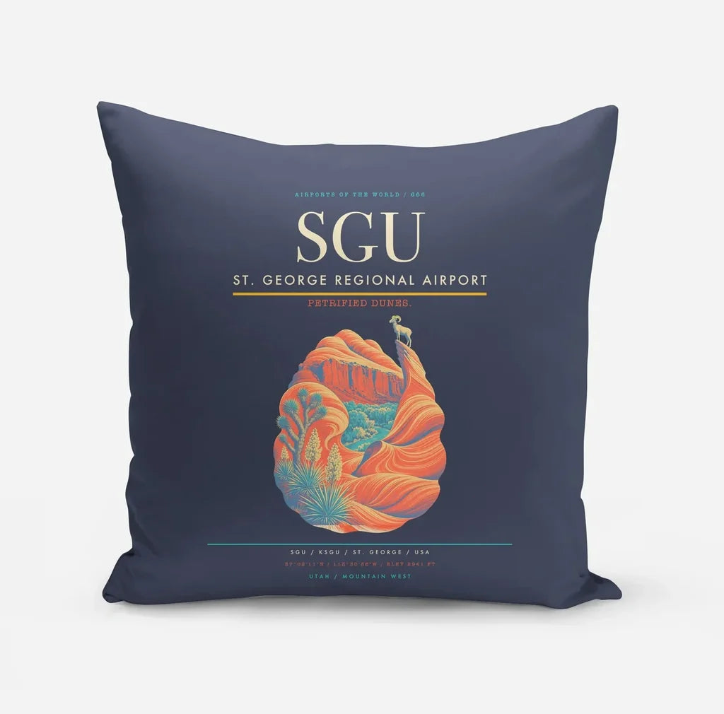 St. George Regional Airport (SGU) design on navy blue pillow
