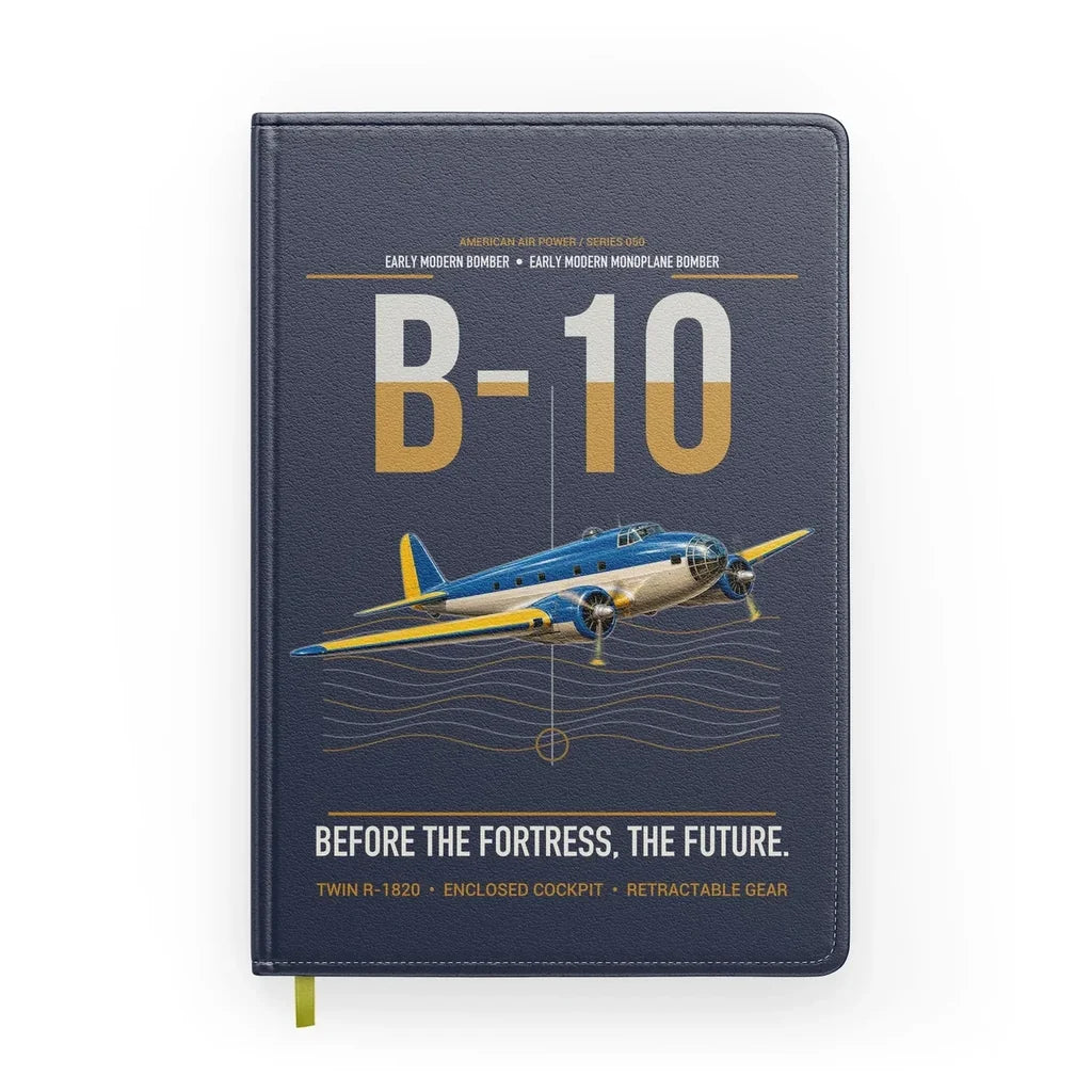 Martin B-10 design on navy blue notebook