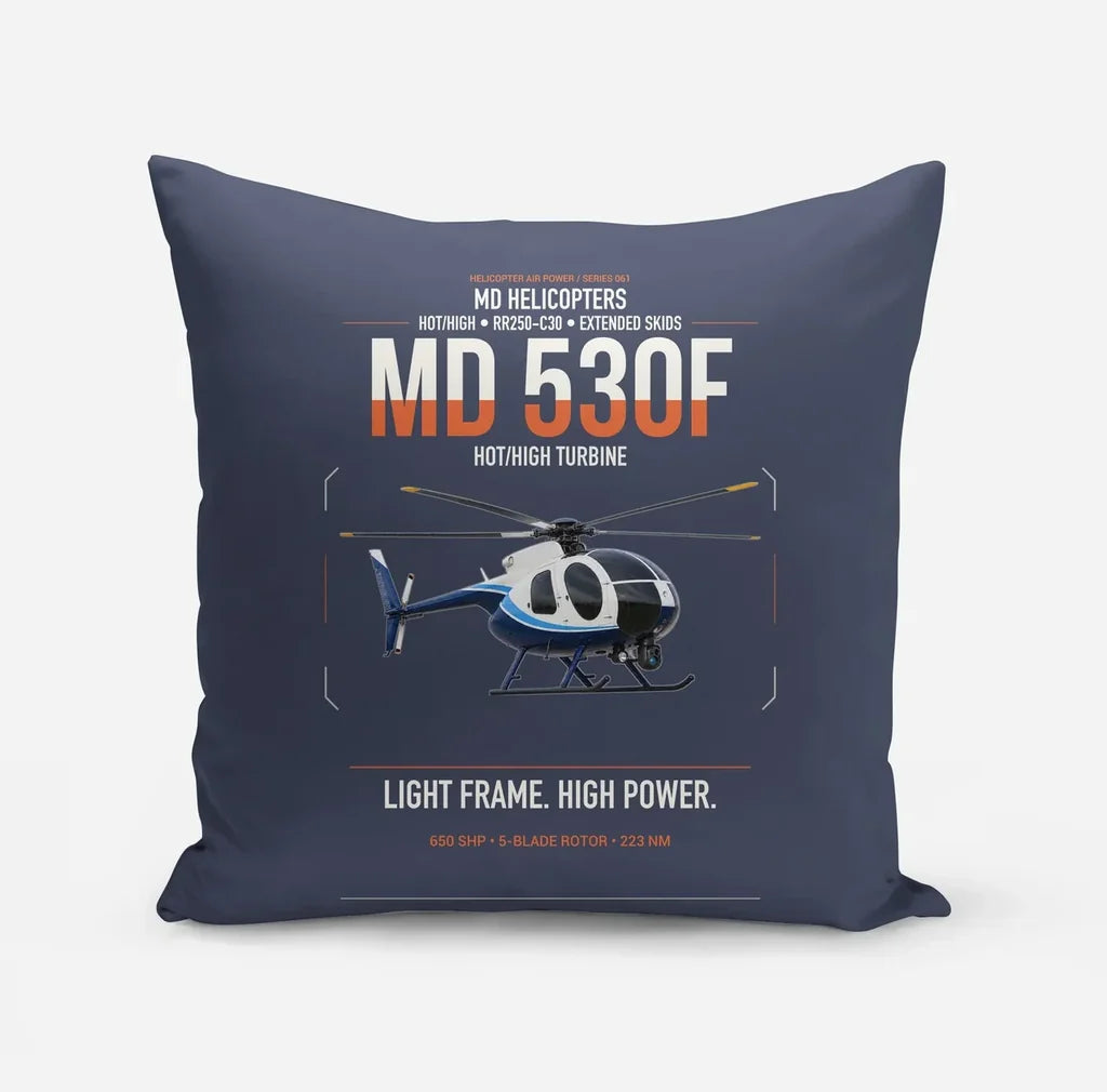 MD Helicopters MD 530F design on navy blue pillow