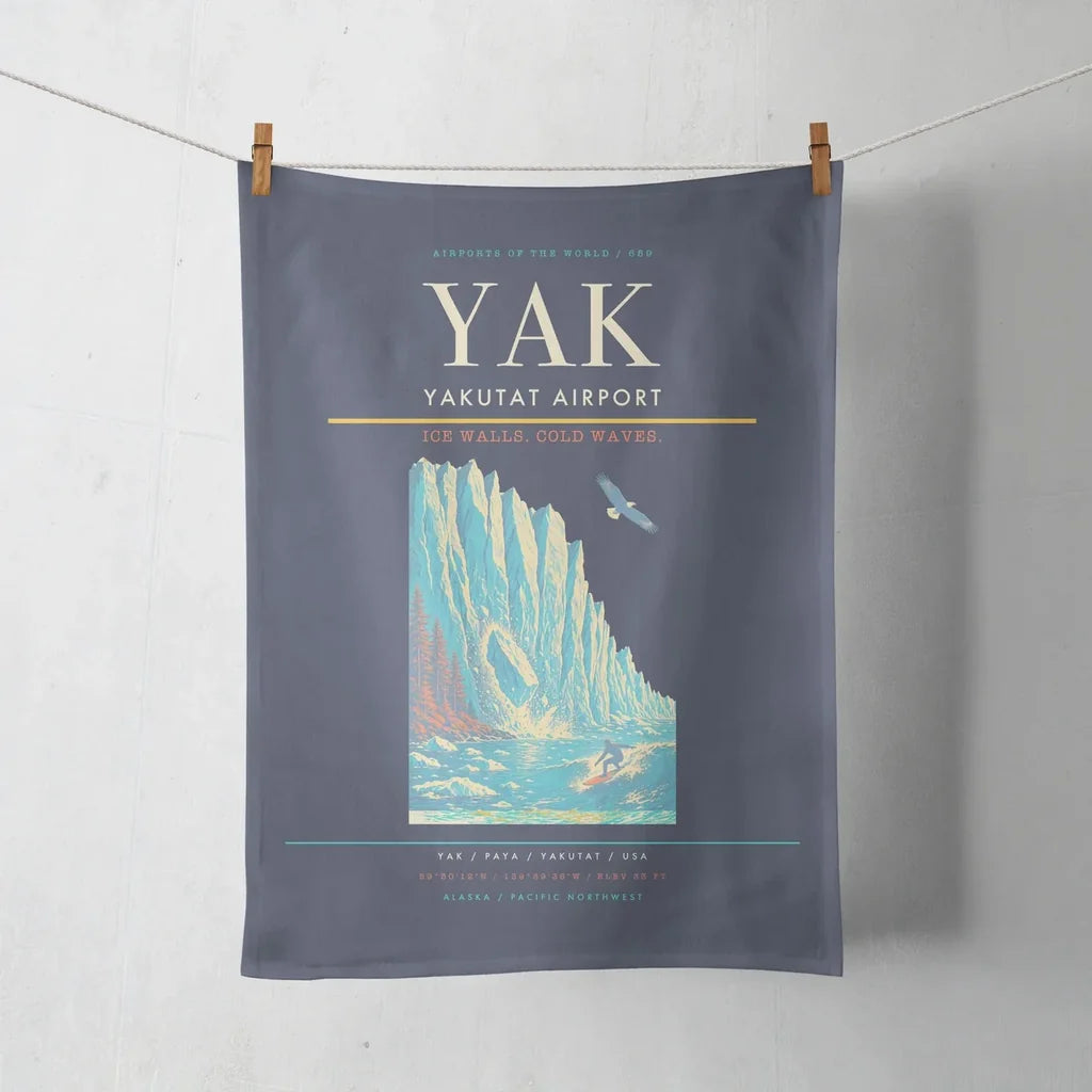 Yakutat Airport (YAK) design on navy blue towel