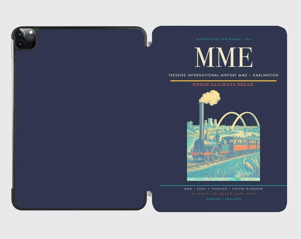 Teesside International Airport (MME) design on navy blue ipad tablet case