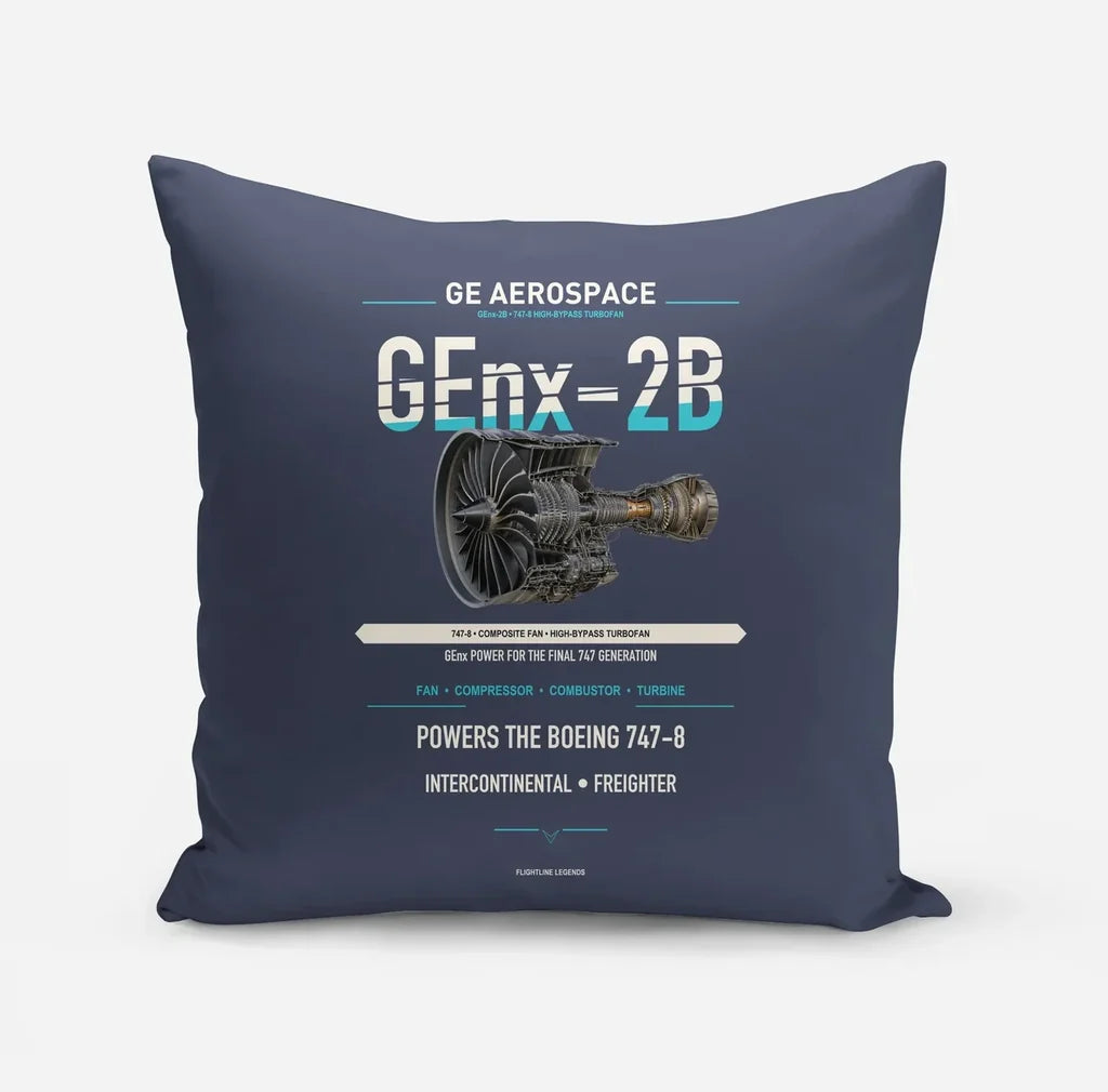 GEnx-2B design on navy blue pillow