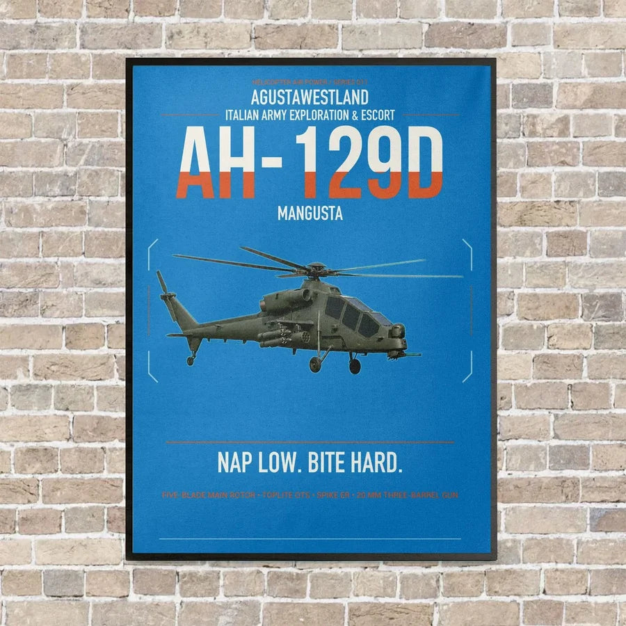 AgustaWestland AH-129D Mangusta vertical canvas print - framed - turquoise background