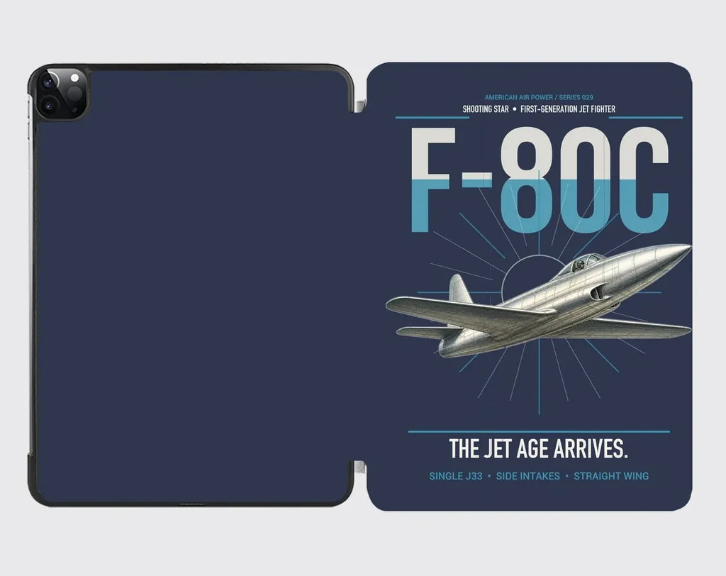 F-80C Shooting Star design on navy blue ipad tablet case