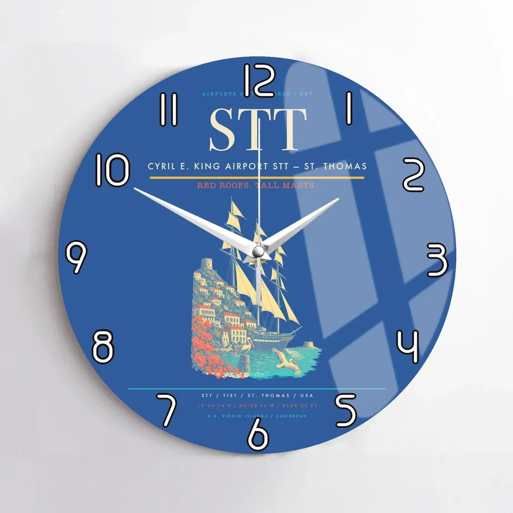 Cyril E. King Airport (STT) design on blue no frame wall clock