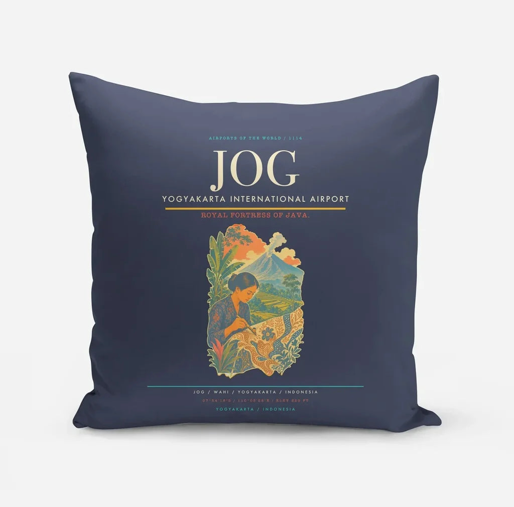 Yogyakarta International Airport (JOG) design on navy blue pillow