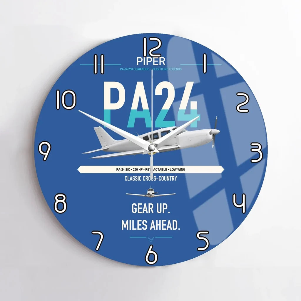Piper PA-24-250 Comanche 250 design on blue no frame wall clock