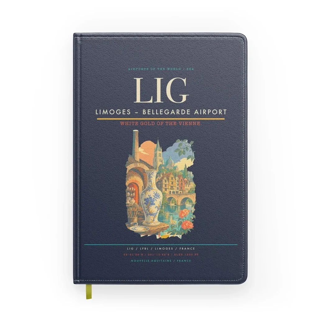 Limoges – Bellegarde Airport (LIG) design on navy blue notebook