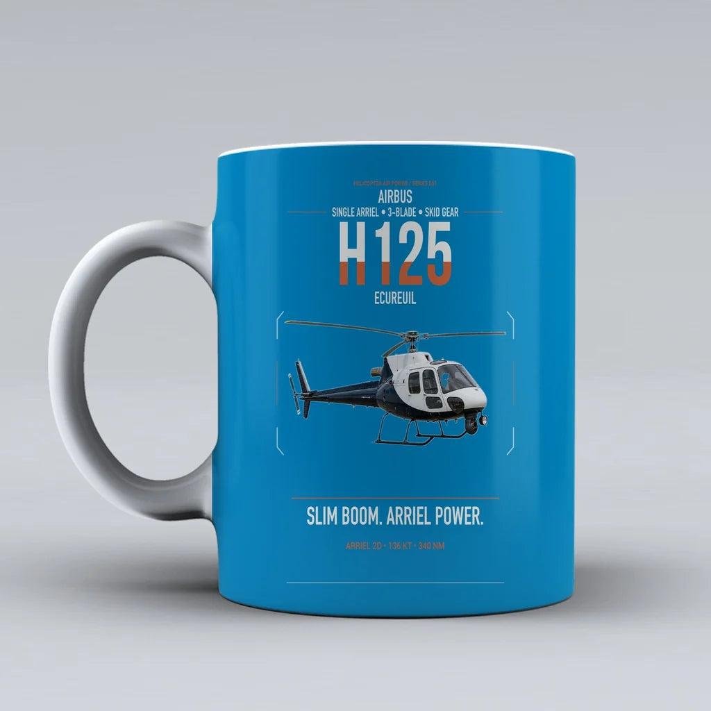 Airbus H125 design on turquoise ceramic mug, double-side print